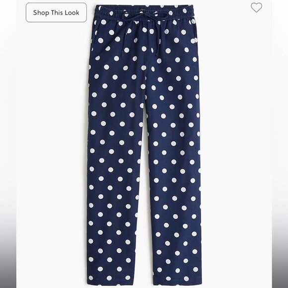 J. Crew Petite Slim Wide-Leg Drawstring Pant in Navy/White Polka Dots/NWT/P14 - Picture 2 of 14